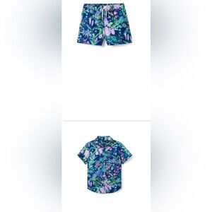 Janie and Jack Floral Shirt set- Blue and Pink with swim shorts.